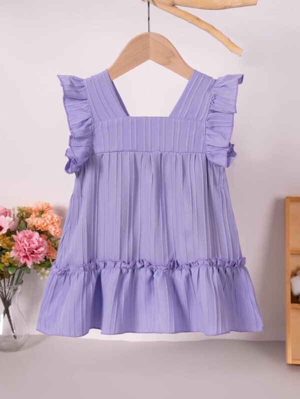 JiAmy Girl Dress Flowers Embroidery Flutter Sleeve Toddler Dresses Square Neck Ribbed Casual Clothes for 1-7 Year Old - Image 8