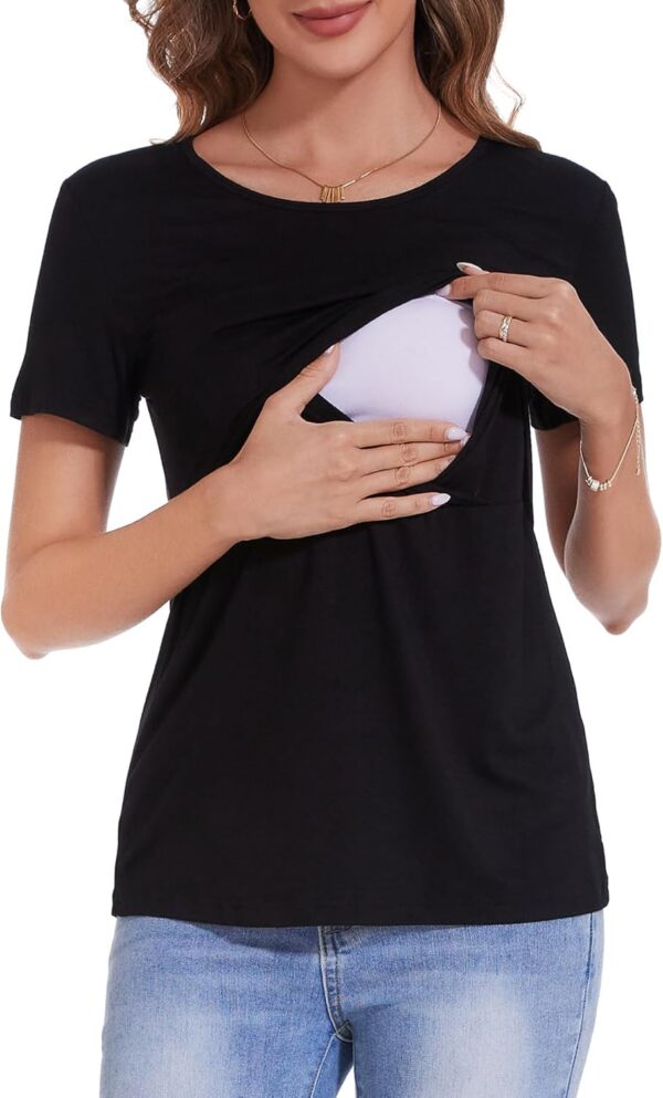 Sosolism Essential Nursing Tops Summer Breastfeeding Tshirt Short Sleeve Soft Feeding tee for Women - Image 3