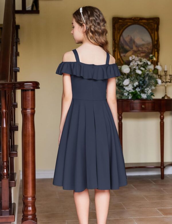 Arshiner Girls Summer Dress Off Shoulder Children's Dress Ruffle Sleeves Elegant Strap Dress Children A Line Swing Dress High Low Dress Casual Dresses with Pocket 4-13Years - Image 4
