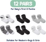 Mother's Choice Organic Cotton Baby Socks, 12 Pairs, Unisex 0-6 Months - Soft, Hypoallergenic Newborn & Infant Socks - Baby Girl & Boy Gifts, (12Pcs, Black - White - Gray) - Image 6