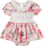 XIXIMAON Cute Baby Girl Summer Clothes Babydoll Collar Short Puff Sleeve Letter Embroidery Ruffle Romper Dress Mamas Mini Floral Jumpsuit Toddler Outfits