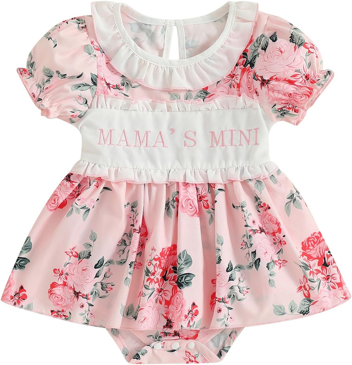 71fheYZh4YL._AC_SL1500_.jpg XIXIMAON Cute Baby Girl Summer Clothes Babydoll Collar Short Puff Sleeve Letter Embroidery Ruffle Romper Dress Mamas Mini Floral Jumpsuit Toddler Outfits - Image 1