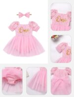 Odizli Baby Girls 1st Birthday Outfit Short Sleeve Boho Lace One Tulle Romper Dress + Bowknot Headband Cake Smash Photo Shoot - Image 6