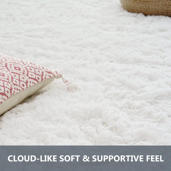 Shaggy Rug- Fluffy Area Rug for Living Room, 8mm Long Pile Rug for Bedroom Kids Room Decor Anti Slip, White, 160x230cm - Image 3