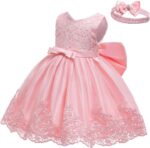 LZH Baby Girls Lace Embroidery Dress Bowknot Party Dress Bridesmaid Wedding Gown with Headwear - Image 3