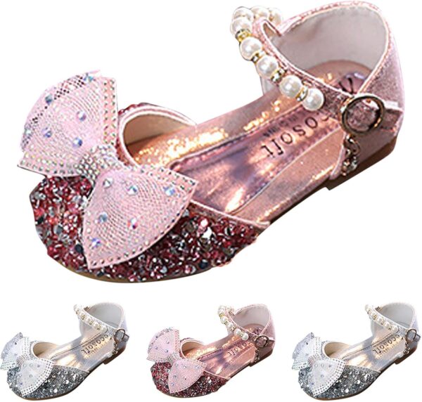 FGUUTYM Spring and Sandals Dress Performance Dance Shoes Mesh Rhinestone Pearl Buckle Sandals Toddler Boy, silver, 8.5 UK - Image 2