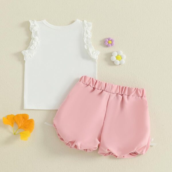 MAHUAOYIXI Toddler Girls Spring Summer Outfits Bow Frill Trim Sleeveless Tank Tops Vest Top Shirts with Elastic Waist Bloomers Shorts Sets 2Pcs Clothes for Little Girls - Image 3