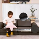 jela Kids Couch Large, Floor Sofa Modular Funiture for Kids Adults, Playhouse Play Set for Toddlers Babies, Modular Foam Play Couch Indoor Outdoor (57"x28"x18", Charcoal) - Image 4