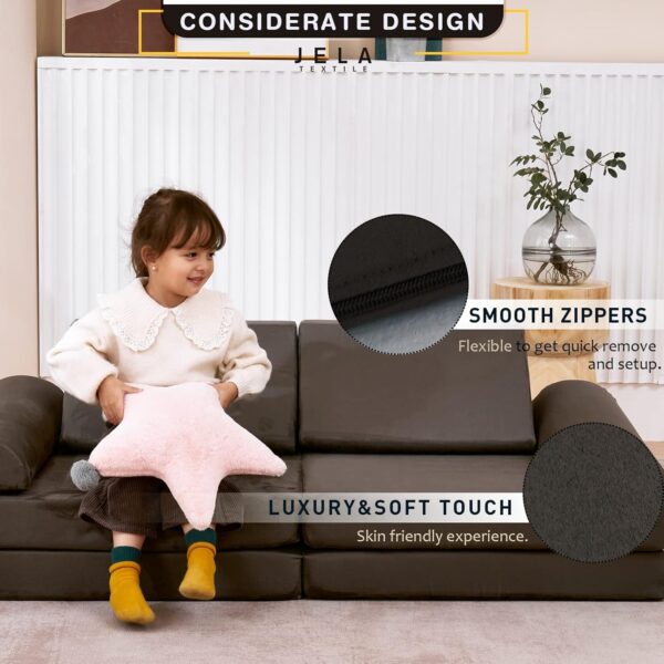 jela Kids Couch Large, Floor Sofa Modular Funiture for Kids Adults, Playhouse Play Set for Toddlers Babies, Modular Foam Play Couch Indoor Outdoor (57"x28"x18", Charcoal) - Image 4