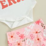 Newborn Baby Girl Clothes Fly Sleeve Letter Print Romper Tops + Ruffle Bloomer Shorts Set Infant Summer Outfits - Image 4