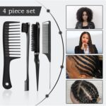 SWEET VIEW 4 Pcs Hair Styling Brush Set with 1 Pcs Edge Brush 1 Pcs Bristle Hair Brush 1 Pcs Rat Tail Comb 1 Pcs Wide Tooth Comb, Hair Comb Set for Slick Baby Hair and Flyaways - Black - Image 3