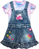 Peacolate 2-8T Girl Short Set 2Pc Casual Outfit Denim Overall T-Shirt