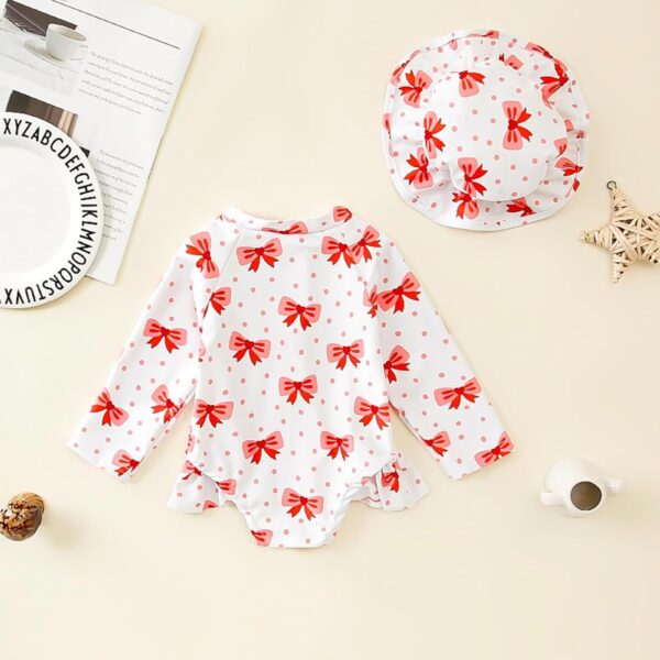 Nicoxijia Baby Girls Long Sleeve One Piece Swimming Costume Zipper Swimsuit Swimwear Bathing Suit Rash Guard with Sun Hat Set - Image 3