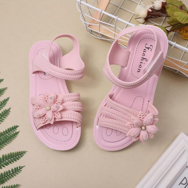 Girls Kids 𝗣ink Rubber Sandals Soft Flat Flower Summer Shoes Strap Non Slip Shower Water Sandals Childrens Fashion - Image 4