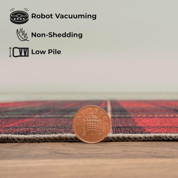 Arty Rugs Machine Washable Rug, 200x290cm, 75% Recycled Cotton, Short Pile, Non-Slip Backing, Non-Shedding, Area Rugs for Living Room, Bedroom, Kitchen, Hallway, Office, Red Tartan - Image 4