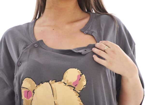 Ladies Maternity Nightdress 100% Cotton Printed Motif Breastfeeding Button Labor - Image 3