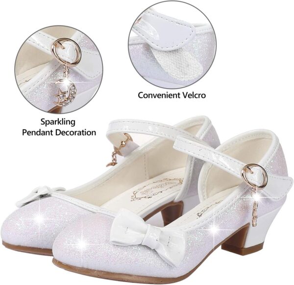 Girl Sandals Glitter Princess Shoes Sequin Party Shoes Bling Bowknot High Heels Wedding Birthday Dress Shoes Comfort Bright Diamond Cosplay Dance Shoes for Little Girls Pink Silver Blue Purple White - Image 4