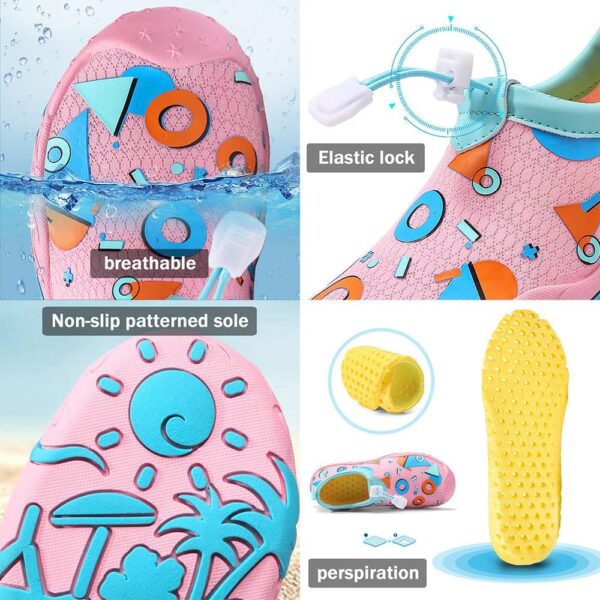 Mateju Kids Water Shoes for Kids Girls Boys, Unisex Toddler Swim Aqua Shoes Quick Dry Non-Slip Lightweight Barefoot Beach Shoes for Summer Swimming Pool Sport Surf, Geometric Patterns - Image 6