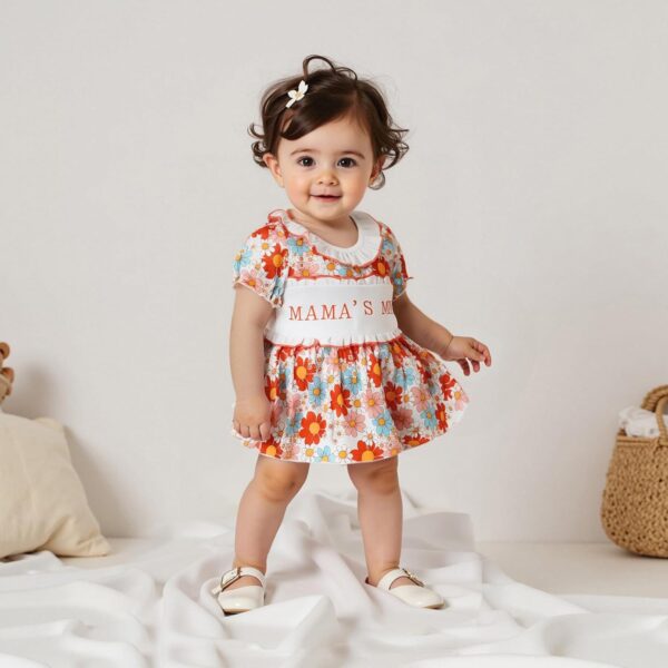 XIXIMAON Cute Baby Girl Summer Clothes Babydoll Collar Short Puff Sleeve Letter Embroidery Ruffle Romper Dress Mamas Mini Floral Jumpsuit Toddler Outfits - Image 2