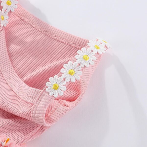 IWEMEK Toddler Kids Baby Girls Daisy Dress Spaghetti Strap Ribbed Knit Tulle Tutu Dresses Flower Girl Wedding Party Bridesmaid Birthday Pageant Prom Dresses Ball Gown - Image 3