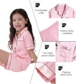 SWOMOG Kids Silk Pyjamas Girls Boys Short Sleeve Satin PJs Sets Button-Down Silky Nightwear Children Sleepwear Teens Age 4-16 - Image 4