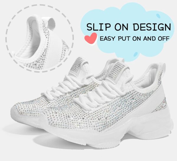 Lucky Step Girls Rhinestone Slip On Sneakers Kids Sparkly Lightweight Tennis School Knit Jelly Sole Glitter Walking Shoes Toddler - Image 3