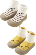 Happy Cherry - 1/2 Pairs Baby Toddler Boys Girls Slipper Socks Anti Slip Non-slip Indoor Floor Shoes Socks Newborn Cotton Grip Socks with Rubbe Sole for 0-36 Months