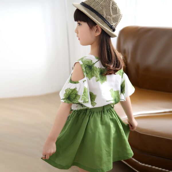 Girls Summer Flower Clothes Set Ruffle Sleeve T-Shirts and Mini Skirt 2Pcs Outfits for Age 3-12 Years - Image 4