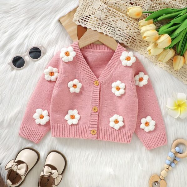 LAWKUL Baby Toddler Girl Cardigan Warm Sweater Floral Long Sleeve Jumpers Coats Knitted Clothes - Image 2