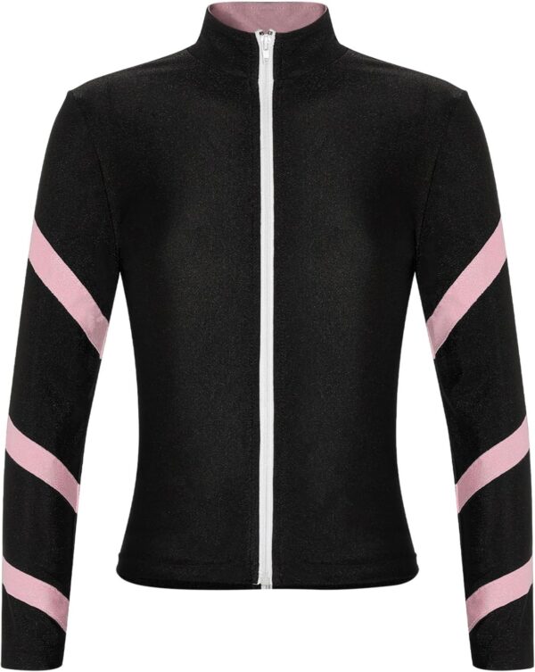 iEFiEL Kids Girls Sports Outfit Stripe Stand Collar Zipper Sweatshirt with Athletic Skirt Sets Dancewear Activewear - Image 5