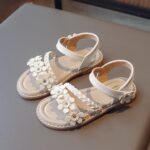Girls Sandals Toddler Little Girls Sandals with Pearls Flower Summer Breathable Leather Shoes - Image 2