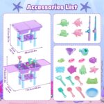 deAO Sand and Water Table for Toddlers, Outdoor Play Table Summer Toys with 23PCS Beach Toys, 2 Fishing Pool Toys, Sand Pit Water Table Children Garden Toys Activity Sensory Table for Kids (Purple) - Image 6