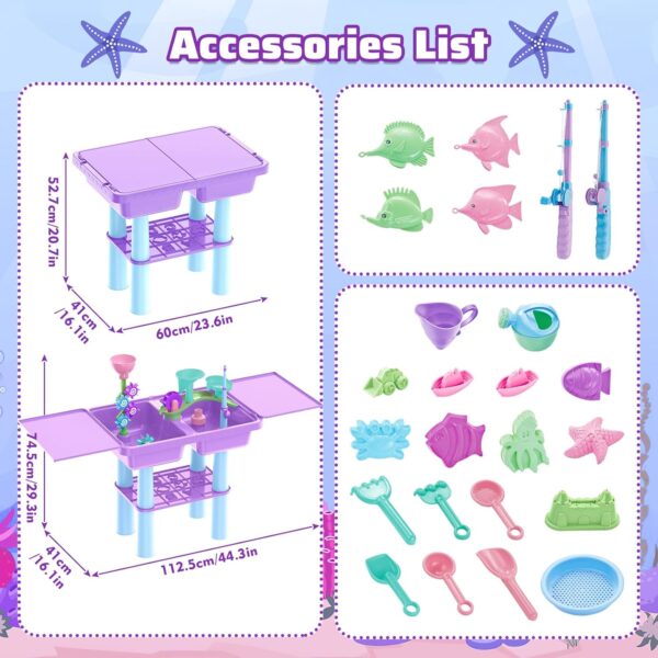 deAO Sand and Water Table for Toddlers, Outdoor Play Table Summer Toys with 23PCS Beach Toys, 2 Fishing Pool Toys, Sand Pit Water Table Children Garden Toys Activity Sensory Table for Kids (Purple) - Image 6
