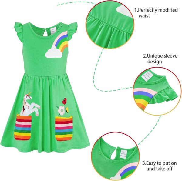 Little Girls Dresses Rainbow Long Sleeve/Sleeveless Dress Girls Cotton Pocket T-Shirt Dress Kids Winter/Summer Stripe Dress with Unicorn Flowers Print 3-8 Years - Image 4