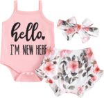 Newborn Baby Girl Summer Clothes Sleeveless Romper Bodysuit + Floral Bloomers Short + Headband Infant 3Pcs Outfit