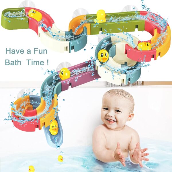 Bath Toys for 3 4 5 6 Year Old Boys Girls Duck Slide Bath Toy 34pcs Duck and Slide Bath Toy Wall Track Duck Bath Toy Slide Educational Sensory Bath Slide Toy with Watermill Sliding Interactive Toy… - Image 2