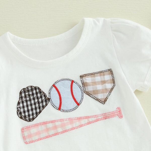Baby Girl Summer Clothes Set Baseball Embroidery Short Sleeve Ruffle T Shirt Plaid Shorts Toddler Girls Outfit - Image 4