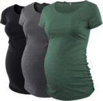 Love2Mi 3PCS Maternity Shirt Short Sleeves Maternity Wear T-Shirt Casual Maternity Tops