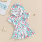 Toddler Kids Baby Girl Swimsuit Cover Up Hooded Zip Up Beach Bathing Suit Short Sleeve Summer Dress Swimwear - Image 3