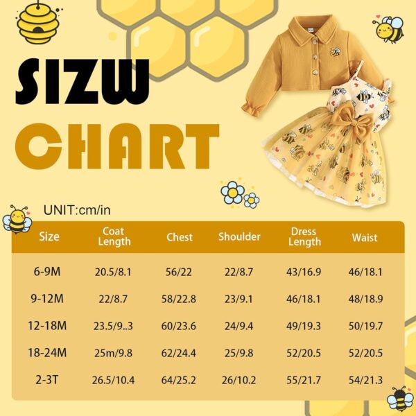 Yanmucy Toddler Baby Girls Dress and Coat Set 2PCS Honeybee Print Tutu Dresses Long Sleeve Lapel Cardigan Baby Girl Clothes Outfits - Image 8