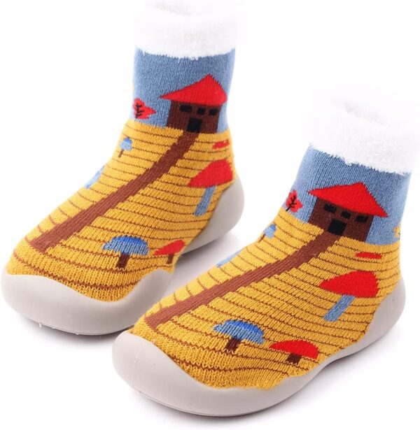 Slippers Boots Boys Size 5 Trees Printed Kids Baby Walking Shoes Animal Knitted Rubber Anti Sock Boots Shoes - Image 2