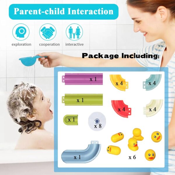 Bath Toys for 3 4 5 6 Year Old Boys Girls Duck Slide Bath Toy 34pcs Duck and Slide Bath Toy Wall Track Duck Bath Toy Slide Educational Sensory Bath Slide Toy with Watermill Sliding Interactive Toy… - Image 3