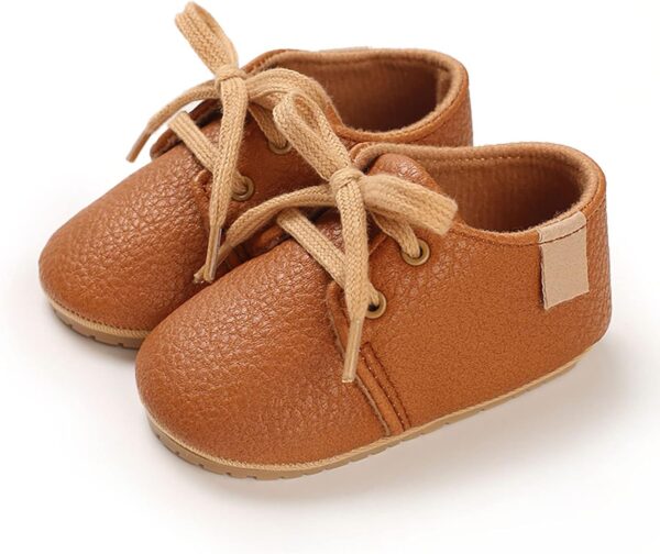 Infant Toddler PU Leather Soft Sole Baby Shoes Boys and Girls Non Slip Floor Casual Shoes Lightweight Lace Up Comfortable Solid Color Simple Baby Boy Girl - Image 2