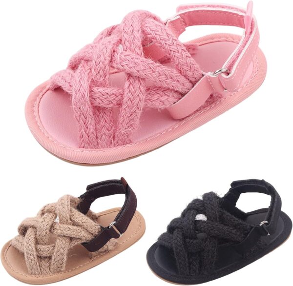 School Shoes for Girls Size 7 Infant Shoes Summer Children Infant Toddler Shoes Girls Sandals Flat Bottom Lightweight Li Linen Woven Upper Soft Breathable Girls Black Trainers Size 1 Kids Shoes Girls - Image 2