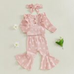 Himllauen Baby Girls Flower Print Outfit Baby Girls 3Pcs Long Sleeve Crew Neck Romper + Flared + Headband Sets for Baby Fall Winter - Image 2