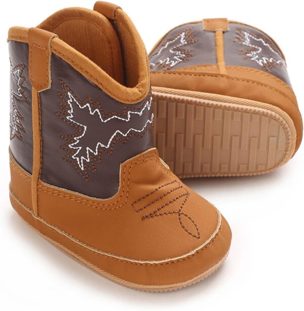 Clearance Baby Cowboy Boots Baby Girls Boots First Walking Shoes Infant Western Cowgirl Boots Bootie with Anti-Slip Soft Sole for 0~12 Months - Image 2