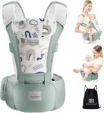 Bebamour Baby Carrier Newborn to Toddler Baby Carrier Hipseat 0-36Months with Head Hood, 3 PCS Teething Pads, Waist Extender, Green