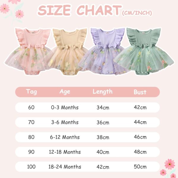 JiAmy Baby Girl Clothes Newborn Floral Embroidery Mesh Tulle Romper Toddler Ruffle Short Sleeve Bodysuit Spring Summer Baby Girl Dress for 0-24 Months - Image 6