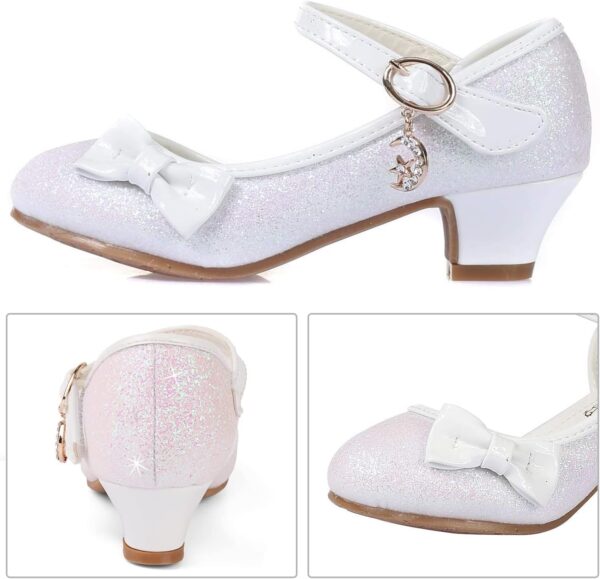 Girl Sandals Glitter Princess Shoes Sequin Party Shoes Bling Bowknot High Heels Wedding Birthday Dress Shoes Comfort Bright Diamond Cosplay Dance Shoes for Little Girls Pink Silver Blue Purple White - Image 2