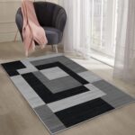 Imperial Rooms Rugs for Bedroom - Printed Area Rugs Living Room 80x150 Cm - Geometric Style Modern Floor Carpet Super Soft Milo Black and Grey Extra Large Rug Easy to Clean - Image 5